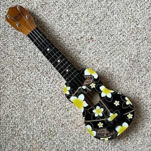 Rob Jon Surf Shop Floral Ukulele - Black and Yellow